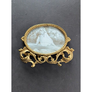 Unique Ornate Gold Metal Tabletop Easel Photo Picture Frame